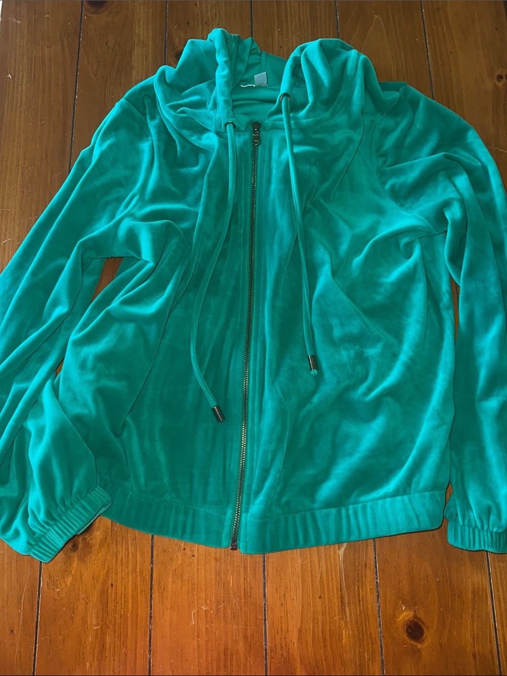 Women’s Green Zip-Up Velour Hoodie Jacket